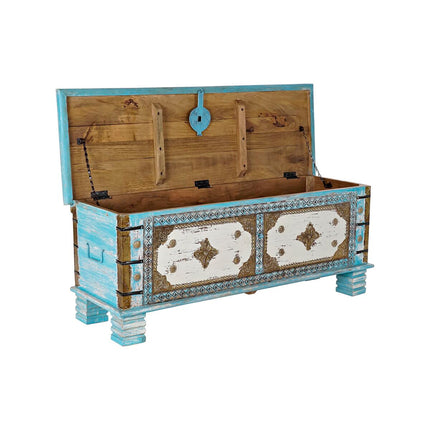 Truhe DKD Home Decor Blau Messing Mango-Holz (116 x 40 x 45 cm)