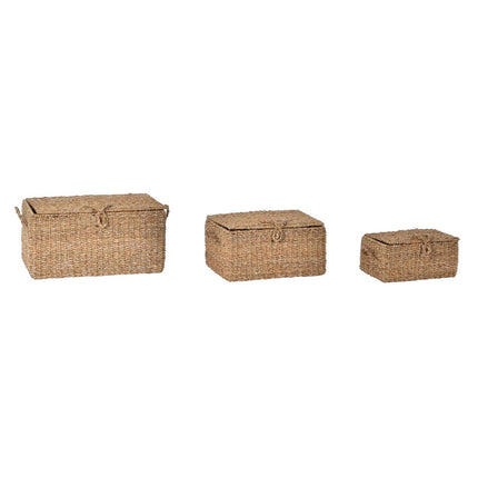 Korb-Set DKD Home Decor mit Deckel natürlich Eisen Seegras (50 x 34 x 25 cm) (3 Stücke)