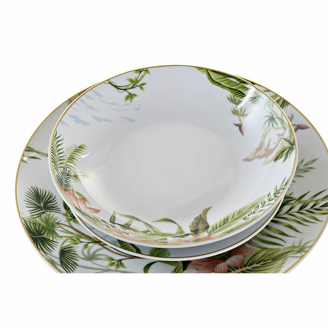Geschirr-Set DKD Home Decor Tropical Porzellan (18 pcs)