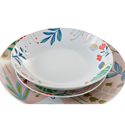 Geschirr-Set DKD Home Decor Bunt Blomster Porzellan (18 pcs)