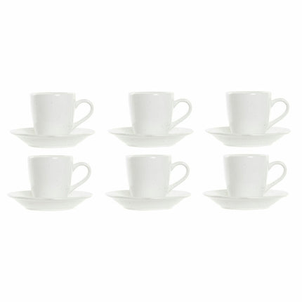 Satz von Kaffeetassen DKD Home Decor natürlich Kautschukholz Weiß Steingut 90 ml