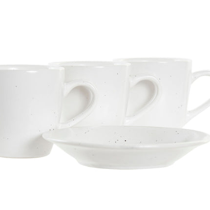 Satz von Kaffeetassen DKD Home Decor natürlich Kautschukholz Weiß Steingut 90 ml