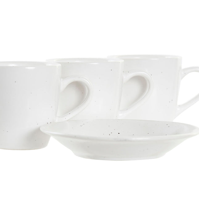 Satz von Kaffeetassen DKD Home Decor natürlich Kautschukholz Weiß Steingut 90 ml