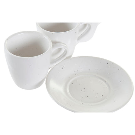 Satz von Kaffeetassen DKD Home Decor natürlich Kautschukholz Weiß Steingut 90 ml