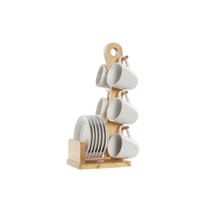 Satz von Kaffeetassen DKD Home Decor natürlich Kautschukholz Weiß Steingut 90 ml