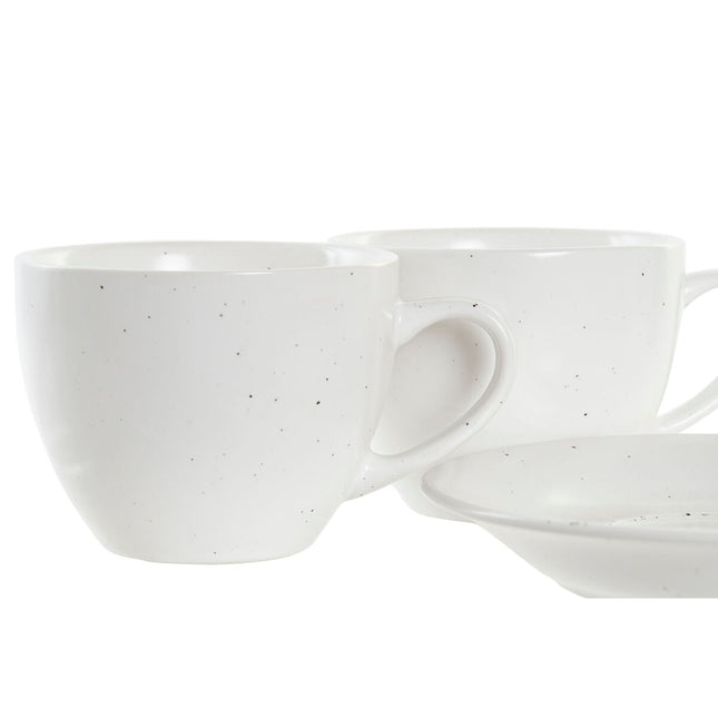 Satz von Kaffeetassen DKD Home Decor natürlich Kautschukholz Weiß Steingut 150 ml