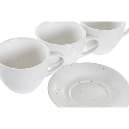 Satz von Kaffeetassen DKD Home Decor natürlich Kautschukholz Weiß Steingut 150 ml