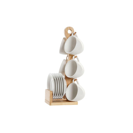 Satz von Kaffeetassen DKD Home Decor natürlich Kautschukholz Weiß Steingut 150 ml