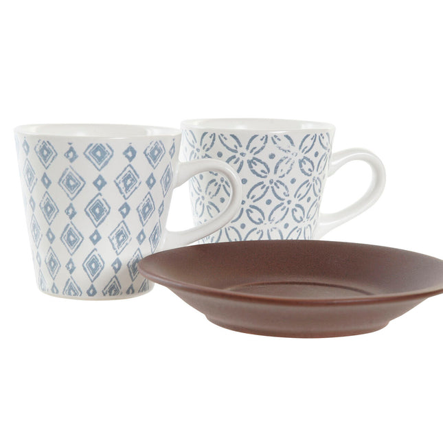 Satz von Kaffeetassen DKD Home Decor Blau Braun Kautschukholz Weiß Steingut 90 ml