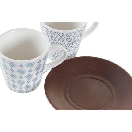 Satz von Kaffeetassen DKD Home Decor Blau Braun Kautschukholz Weiß Steingut 90 ml