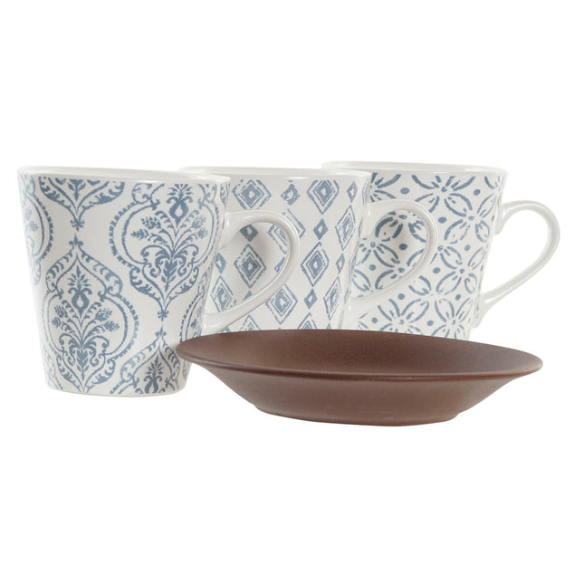 Satz von Kaffeetassen DKD Home Decor Blau Braun Kautschukholz Weiß Steingut 150 ml