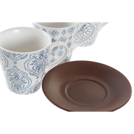 Satz von Kaffeetassen DKD Home Decor Blau Braun Kautschukholz Weiß Steingut 150 ml