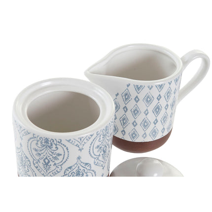 Zuckerdose DKD Home Decor 12,5 x 6,5 x 8 cm Blau Braun Weiß Steingut (2 pcs)