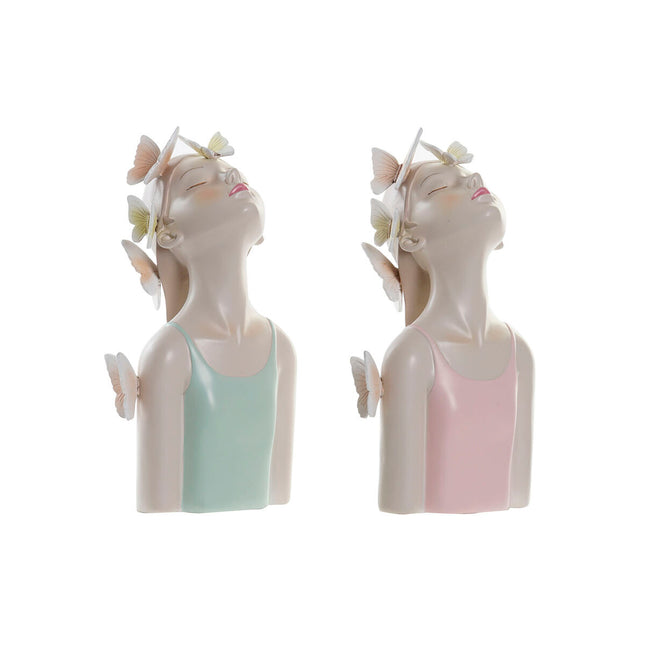 Deko-Figur DKD Home Decor Mädchen 14 x 11,5 x 27 cm Blau Rosa (2 Stück)