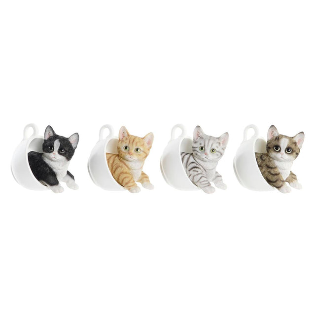 Deko-Figur DKD Home Decor Tassen Bunt Katze 13,5 x 10 x 11,5 cm (4 Stück)