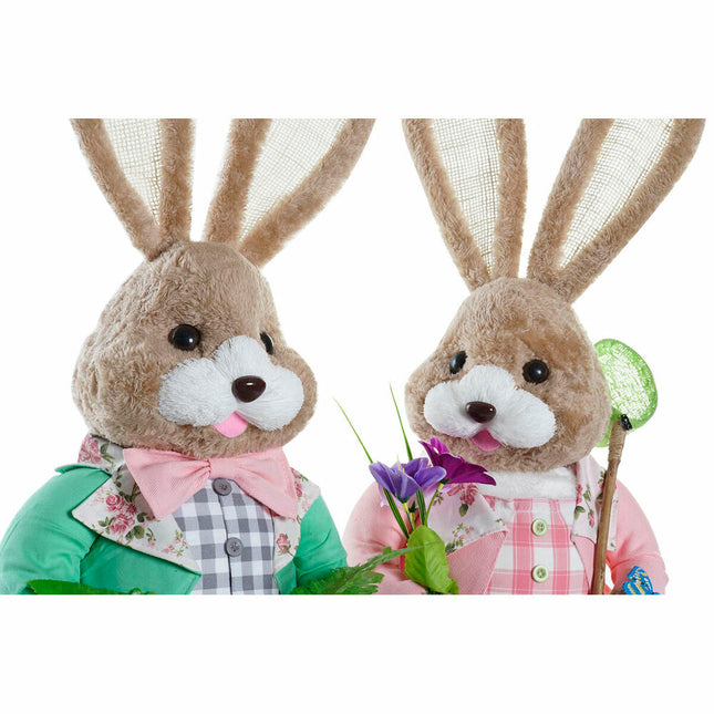 Deko-Figur DKD Home Decor 25 x 23 x 66 cm Rosa Braun Hase grün (2 Stück)