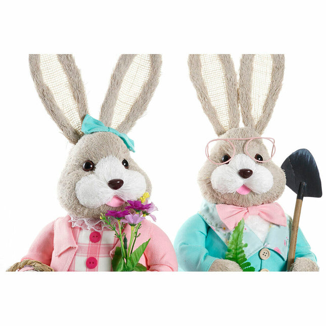 Deko-Figur DKD Home Decor 20 x 17 x 49 cm Blau Rosa Braun Hase (2 Stück)