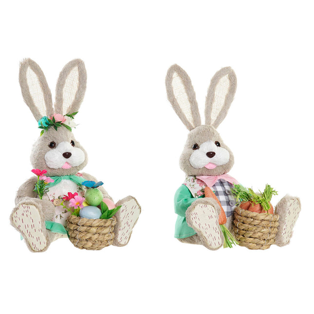 Deko-Figur DKD Home Decor 28 x 22 x 40 cm Braun Hase grün Bunt (2 Stück)