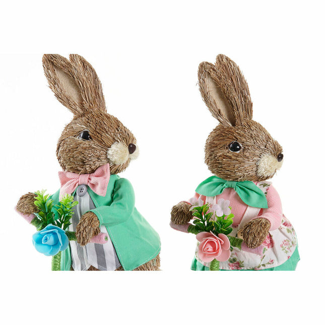 Deko-Figur DKD Home Decor 22 x 13 x 34 cm Blau Rosa Braun Hase grün (2 Stück)
