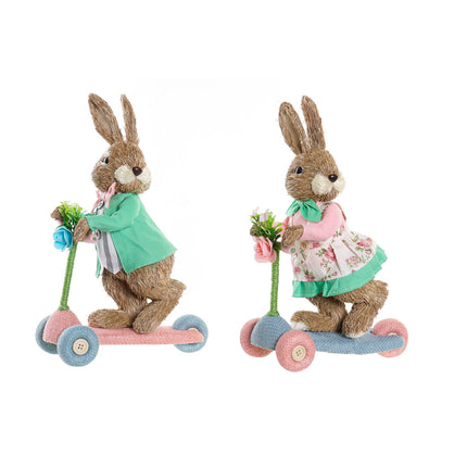 Deko-Figur DKD Home Decor 22 x 13 x 34 cm Blau Rosa Braun Hase grün (2 Stück)