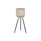 Blumentopf DKD Home Decor Schwarz Gold Metall Weiß zweifarbig Urban (26 x 26 x 70 cm)