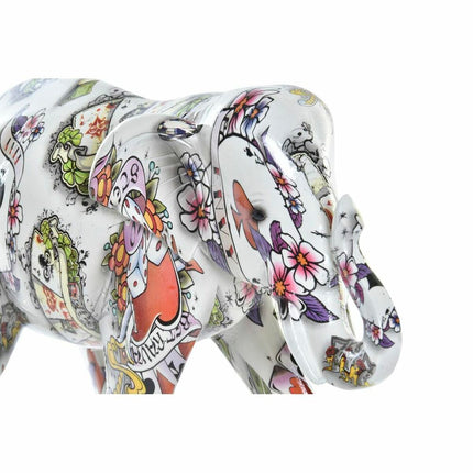 Deko-Figur DKD Home Decor 23 x 9 x 17 cm Elefant Weiß Bunt Kolonial