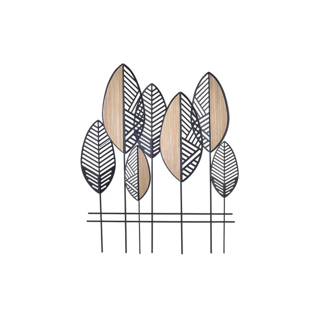 Wanddekoration DKD Home Decor Schwarz Metall Holz Braun Moderne Pflanzenblatt (81 x 4 x 102 cm)