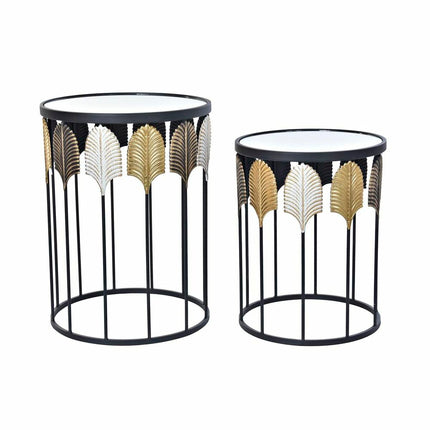 2nd-Set Tischchen DKD Home Decor Schwarz Bunt Metall Spiegel 46 x 46 x 61 cm