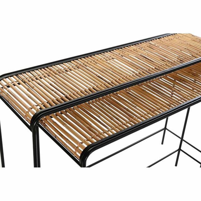 Konsole DKD Home Decor natürlich Schwarz Metall Rattan (111 x 32 x 80 cm) (2 Stück)