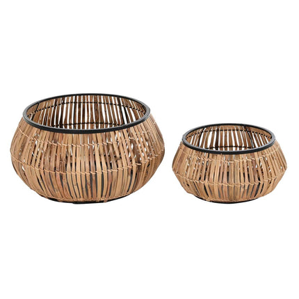 Blumentopfset DKD Home Decor natürlich Schwarz Metall Rattan (50 x 50 x 25,4 cm)