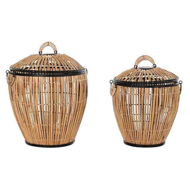 Korbsatz DKD Home Decor natürlich Metall Rattan (48 x 48 x 55 cm) (2 Stücke)