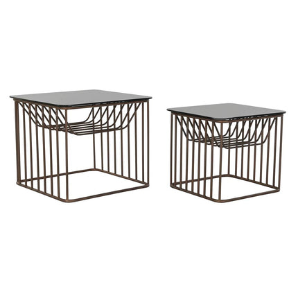 2nd-Set Tischchen DKD Home Decor Kristall Schwarz Metall Kupfer (52 x 52 x 44 cm) (2 pcs)