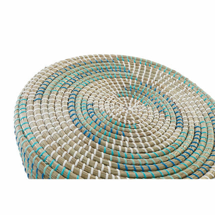 Fußstütze DKD Home Decor natürlich türkis Weiß Rattan Tropical Seegras (41 x 41 x 42 cm)