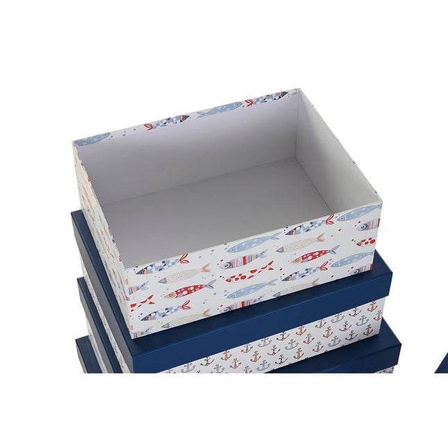 Satz stapelbarer Organizerboxen DKD Home Decor Marineblau Weiß Pappe (43,5 x 33,5 x 15,5 cm)