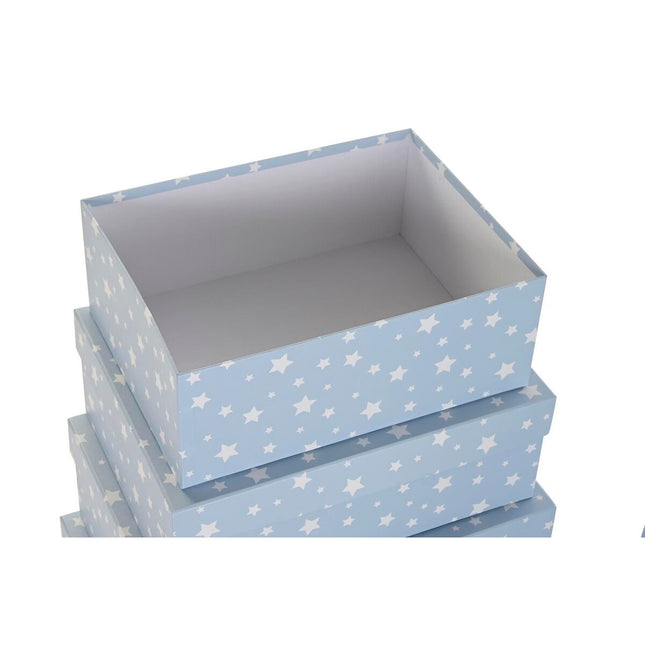 Satz stapelbarer Organizerboxen DKD Home Decor Weiß Himmelsblau Für Kinder Pappe (43,5 x 33,5 x 15,5 cm)