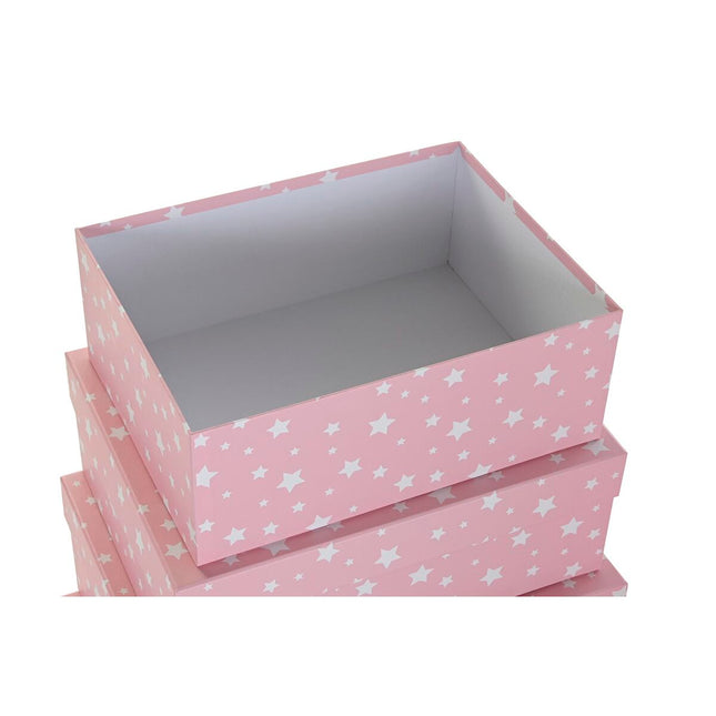 Satz stapelbarer Organizerboxen DKD Home Decor Weiß Für Kinder Hellrosa Pappe (43,5 x 33,5 x 15,5 cm)