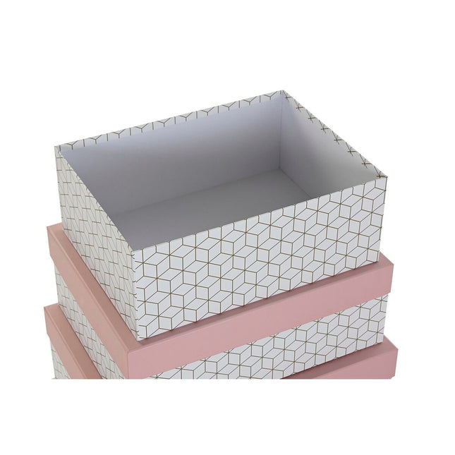 Satz stapelbarer Organizerboxen DKD Home Decor Gold Weiß Hellrosa Pappe (43,5 x 33,5 x 15,5 cm)