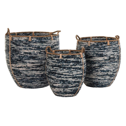 Korb-Set DKD Home Decor Schwarz Weiß Rattan Boho (56 x 56 x 60 cm)