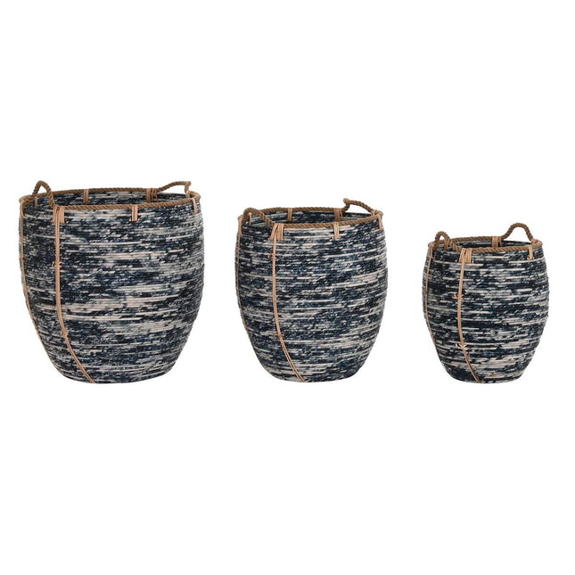 Korb-Set DKD Home Decor Schwarz Weiß Rattan Boho (56 x 56 x 60 cm)
