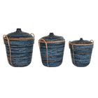 Korb-Set DKD Home Decor Blau Schwarz Boho 51 x 51 x 65 cm