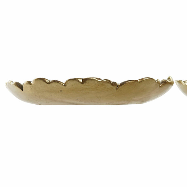 Schale DKD Home Decor Gold Tropical 25 x 25 x 4 cm Mit Relief Pflanzenblatt (2 Stück)
