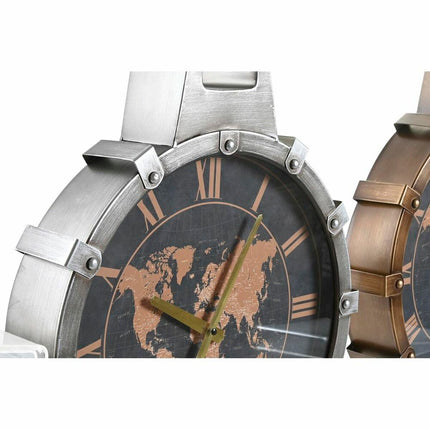 Wanduhr DKD Home Decor 42 x 8,5 x 54 cm Kristall Silberfarben Gold Eisen Weltkarte (2 Stück)