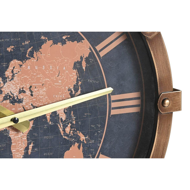 Wanduhr DKD Home Decor 42 x 8,5 x 54 cm Kristall Silberfarben Gold Eisen Weltkarte (2 Stück)