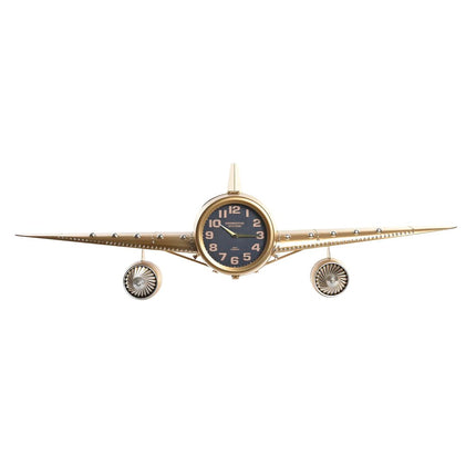 Wanduhr DKD Home Decor Flugzeug Schwarz Gold Eisen (145 x 20 x 43 cm)