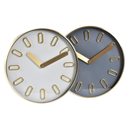 Wanduhr DKD Home Decor 35,5 x 4,2 x 35,5 cm Kristall Grau Gold Aluminium Weiß Moderne (2 Stück)