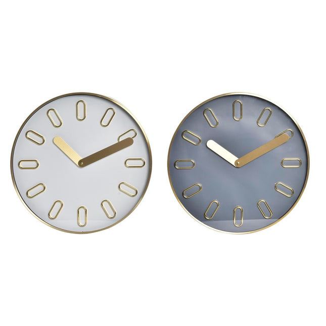 Wanduhr DKD Home Decor 35,5 x 4,2 x 35,5 cm Kristall Grau Gold Aluminium Weiß Moderne (2 Stück)