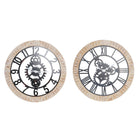 Wanduhr DKD Home Decor 76 x 4,5 x 76 cm natürlich Schwarz Eisen Zahnräder Holz MDF (2 Stück)
