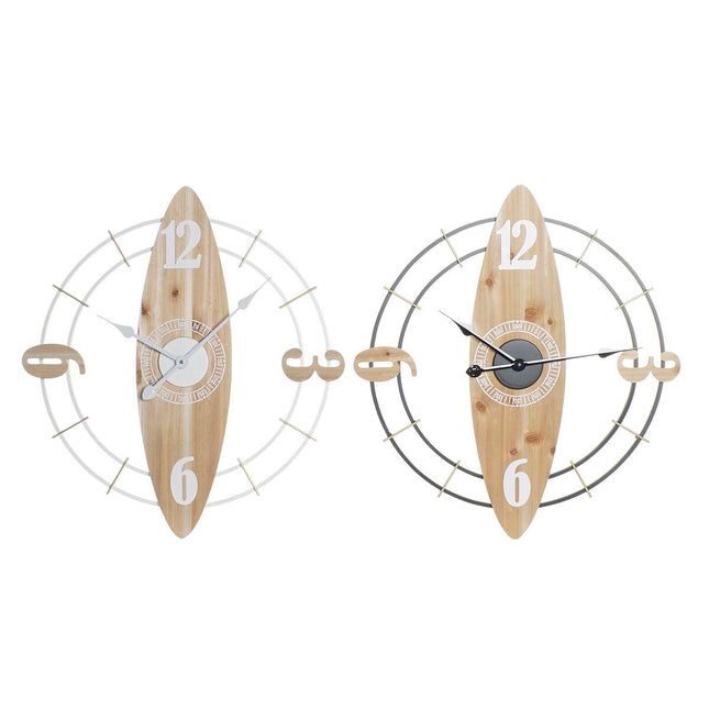 Wanduhr DKD Home Decor 61 x 4,5 x 66 cm natürlich Weiß Eisen Holz MDF (2 Stück)