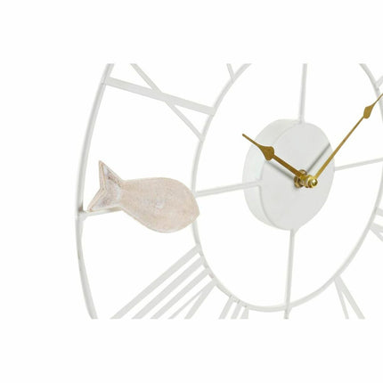 Wanduhr DKD Home Decor 39 x 3,5 x 39 cm Metall Braun Weiß Holz MDF Mediterraner Fische