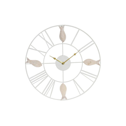 Wanduhr DKD Home Decor 39 x 3,5 x 39 cm Metall Braun Weiß Holz MDF Mediterraner Fische